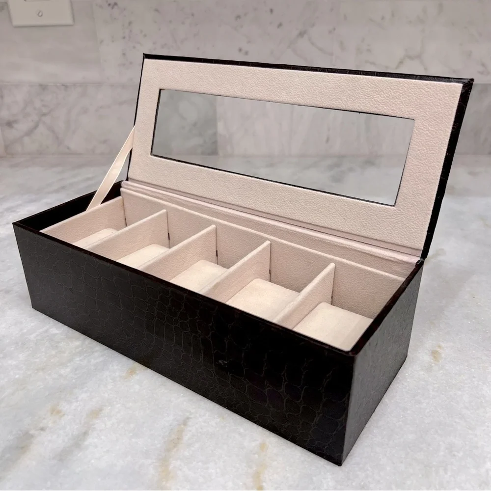 5 Slot Brown Crocodile Skin Pattern Leatherette Watch Box